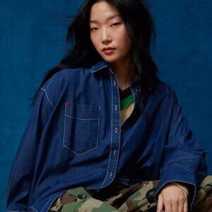 Urban Outfitters Denim Lightweight Button-Down Shirt - Small/Oversized